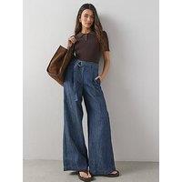 The Very Collection Indigo Linen Blend Belted Wide Leg Trouser