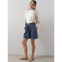 The Very Collection Indigo Linen Blend Belted Short - Blue