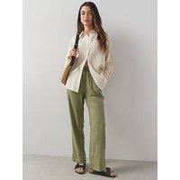 The Very Collection Short Linen Blend Straight Leg Trouser - Khaki