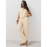 The Very Collection Lyocell Linen Wide Leg Trouser Co-Ord - Beige