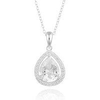 The Love Collection Sterling Silver Large Teardop Cz Pendant With Chain And Bauble Box