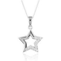 The Love Collection Sterling Silver Half Pave Star Pendant With Chain And Bauble Box