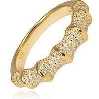 The Love Collection Gold Plated Sterling Silver Cz Pave Bamboo Ring