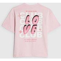 River Island Older Girls Love Club Back Print T-Shirt - Pink