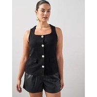The Very Collection Curve Diamante Button Waistcoat - Black