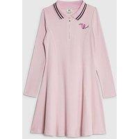 River Island Older Girls Long Sleeved Ribbed Zip Polo Dress - Pink