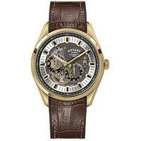 Rotary Men'S Seamatic Eclipse 100M Water Resistance Gold Plated Stainless Steel Brown Leather Strap Watch