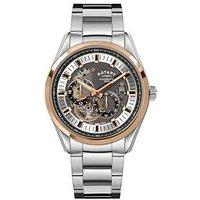 Rotary Men'S Seamatic Eclipse 100M Water Resistance Silver & Rose Gold Plated Stainless Steel Bracelet Watch