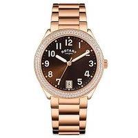 Rotary Ladies Brilliance Stone Set Rose Gold Plated Bracelet Watch