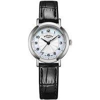 Rotary Ladies Heritage Mother Of Pearl Full Number Dial Stainless Steel Black Leather Strap Watch