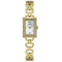 Rotary Ladies Cocktail Stone Set Rectangular Stone Set Gold Plated Stainless Steel Bracelet Watch