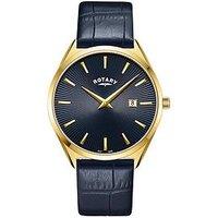 Rotary Men'S Ultra Slim Gold Plated Stainless Steel Blue Leather Strap Watch