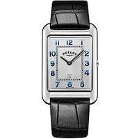 Rotary Men'S Heritage Astoria Rectangular Stainless Steel Case Black Leather Strap Watch