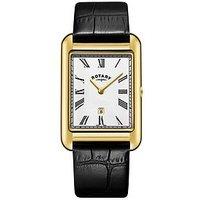 Rotary Men'S Heritage Astoria Rectangular Gold Plated Stainless Steel Case Black Leather Strap Watch