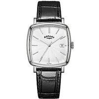 Rotary Men'S Heritage Astoria Square Stainless Steel Case Black Leather Strap Watch