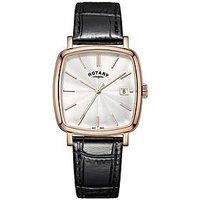 Rotary Men'S Heritage Astoria Square Rose Gold Plated Stainless Steel Case Black Leather Strap Watch