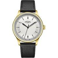 Rotary Men'S Heritage Gold Plated Stainless Steel Black Leather Strap Watch