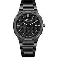 Rotary Men'S Heritage Octagonal Gun Black Stainless Steel Bracelet Watch