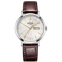 Rotary Men'S Heritage Stainless Steel Brown Leather Strap Watch