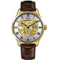 Rotary Men'S Greenwich Gold Plated Stainless Steel Brown Leather Strap Watch