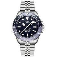 Rotary Men'S Seamatic Gmt 300M Water Resistance Blue Dial Stainless Steel Bracelet Watch