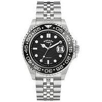 Rotary Men'S Apex 100 Black Dial Stainless Steel Bracelet Watch