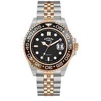 Rotary Men'S Apex 100 Black Dial Silver & Rose Gold Plated Stainless Steel Bracelet Watch