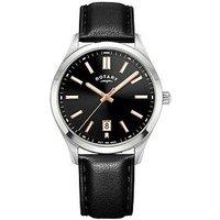 Rotary Men'S Heritage Stainless Steel Black Leather Strap Watch