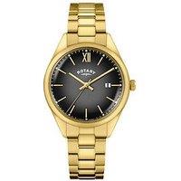 Rotary Men'S Heritage Grey Dial Gold Plated Stainless Steel Bracelet Watch