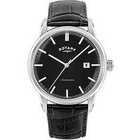 Rotary Men'S Heritage Automatic Stainless Steel Black Leather Strap Watch