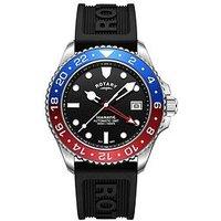 Rotary Men'S Seamatic Gmt 300M Water Resistance Stainless Steel Black Silicone Strap Watch