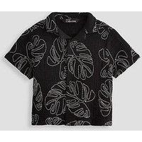 The Very Collection Boys Palm Embroidered Button Up Shirt - Black