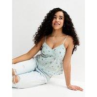 New Look 915 Girls Cotton Floral Babydoll Cami Top - Blue