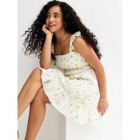 New Look 915 Girls Floral Print Textured Dress - White