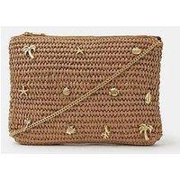Accessorize Raffia Charm Clutch Bag - Brown