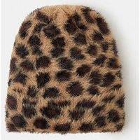 Accessorize Fuzzy Leopard Print Beanie Hat - Multi