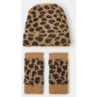 Accessorize Leopard Print Beanie Hat & Gloves Set - Multi
