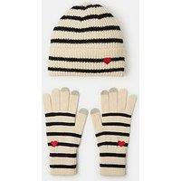 Accessorize Stripe Heart Beanie Hat & Gloves Set - Multi