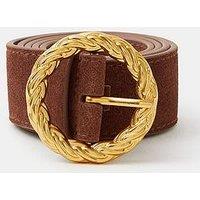 Accessorize Suede Round Buckle Belt - Brown