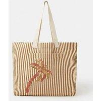 Accessorize Stripe Palm Embroidered Shopper Bag - White