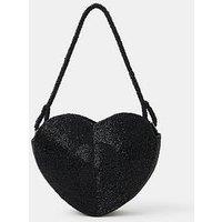 Accessorize Beaded Heart Shoulder Bag - Black