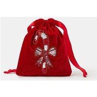 Accessorize Candy Cane Velvet Drawstring Pouch - Red