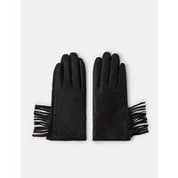 Accessorize Fringe Leather Gloves - Black