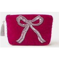 Accessorize Sequin Bow Velvet Pouch Bag - Pink