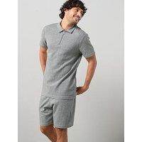 The Very Collection Cotton Rich Herringbone Polo & Short Co-Ord Set - Grey
