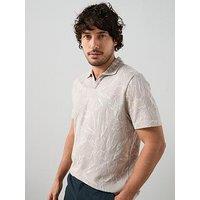 The Very Collection Pure Cotton Jacquard Floral Trophy Neck Polo - Mushroom