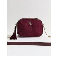 New Look Faux Suede Panel Cross Body Bag - Burgundy