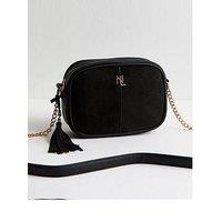New Look Black Faux Suede Panel Cross Body Bag