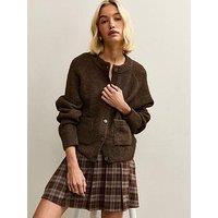 New Look Double Pocket Textured Knit Cardigan - Dark Brown