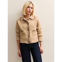 New Look Blanket Stitch Collared Cardigan - Brown